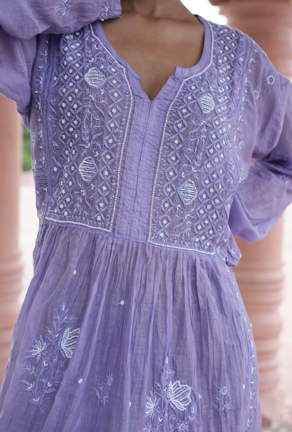 Mul Chanderi Chikankari (kurti+ dupatta)
