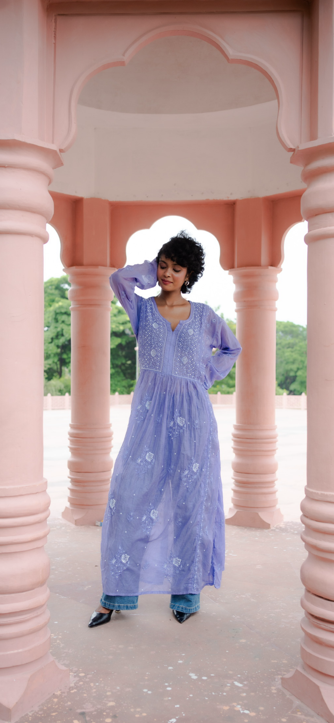 Mul Chanderi Chikankari (kurti+ dupatta)