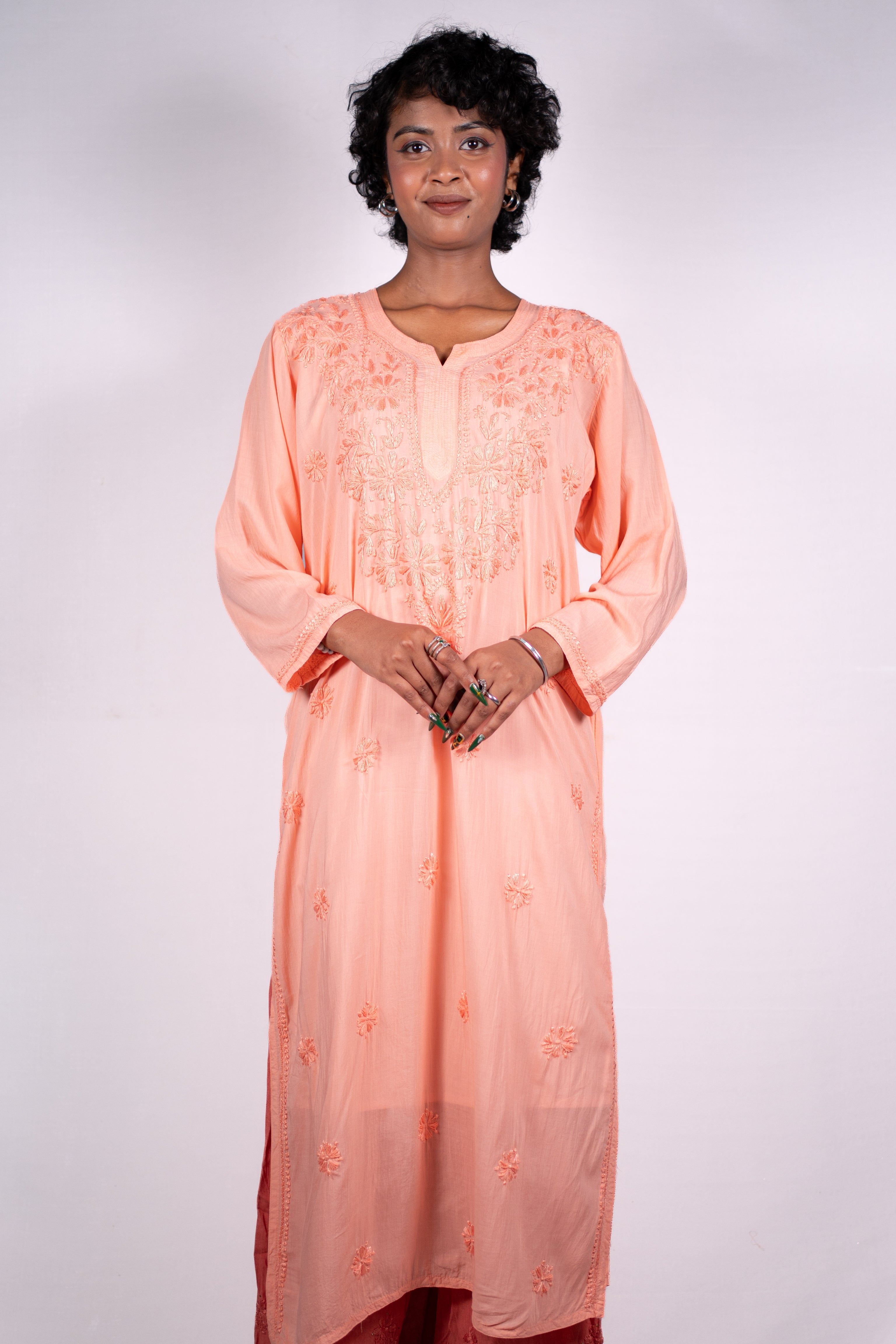 Premium Light Modal Chikankari Peach