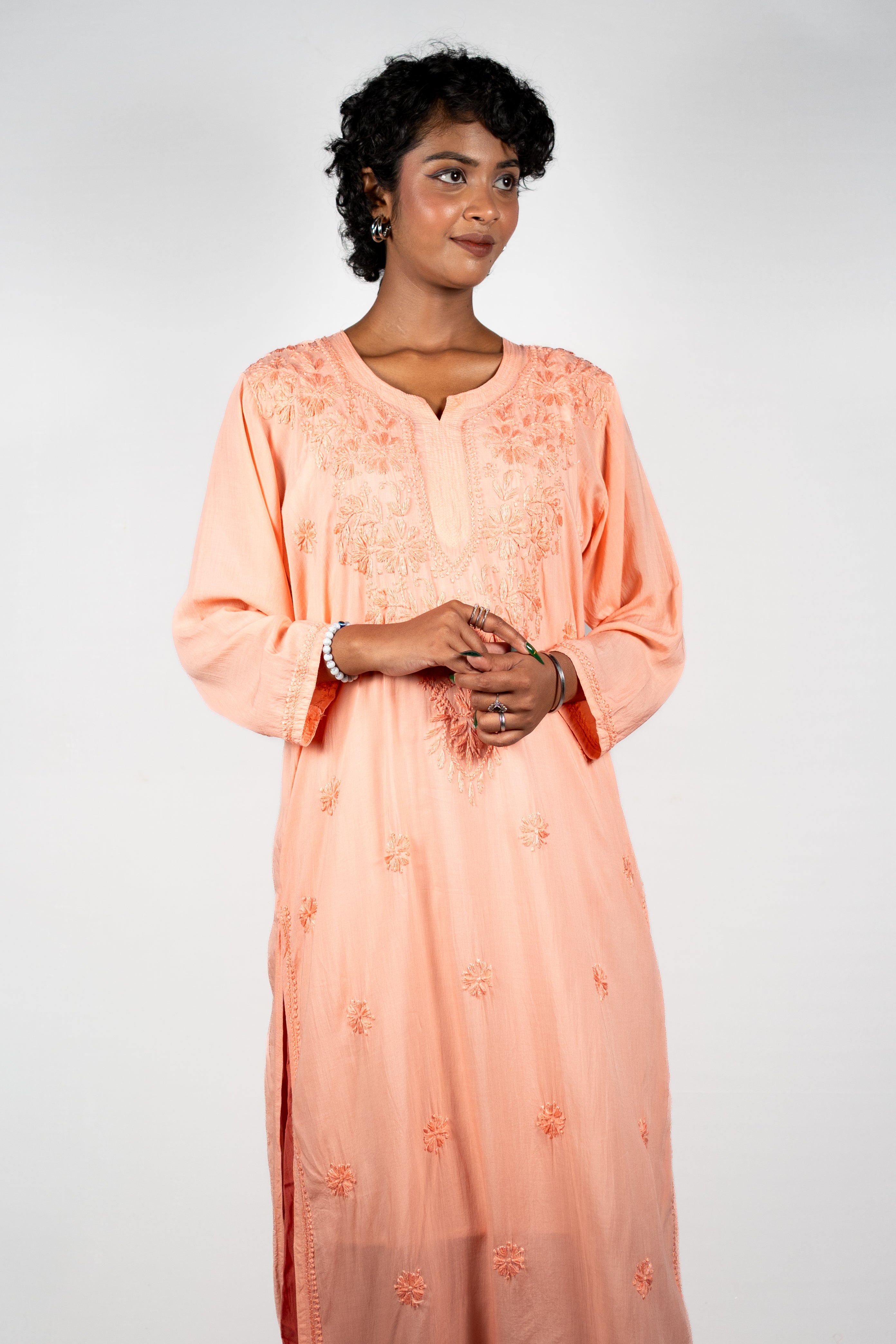 Premium Light Modal Chikankari Peach