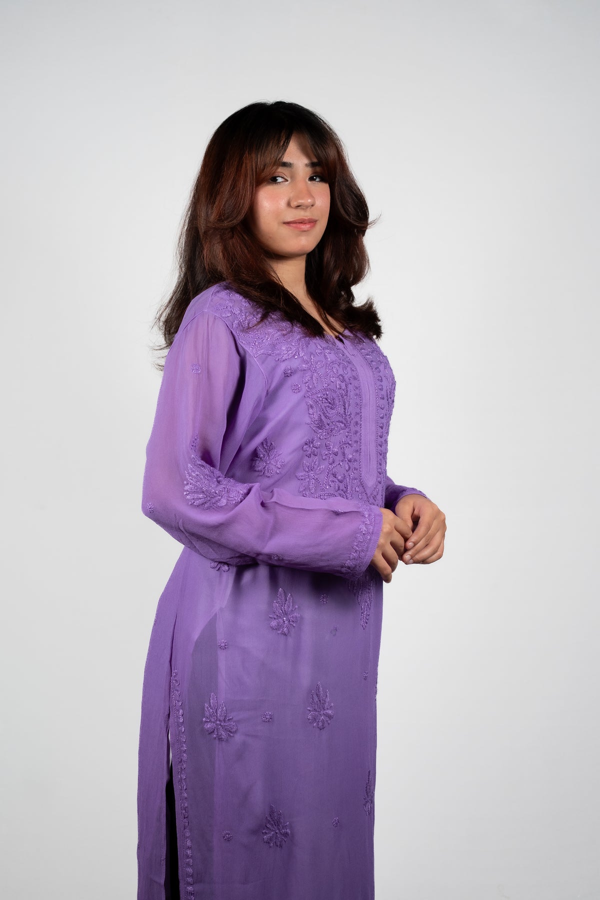 Viscos Chikankari Lavender kurti
