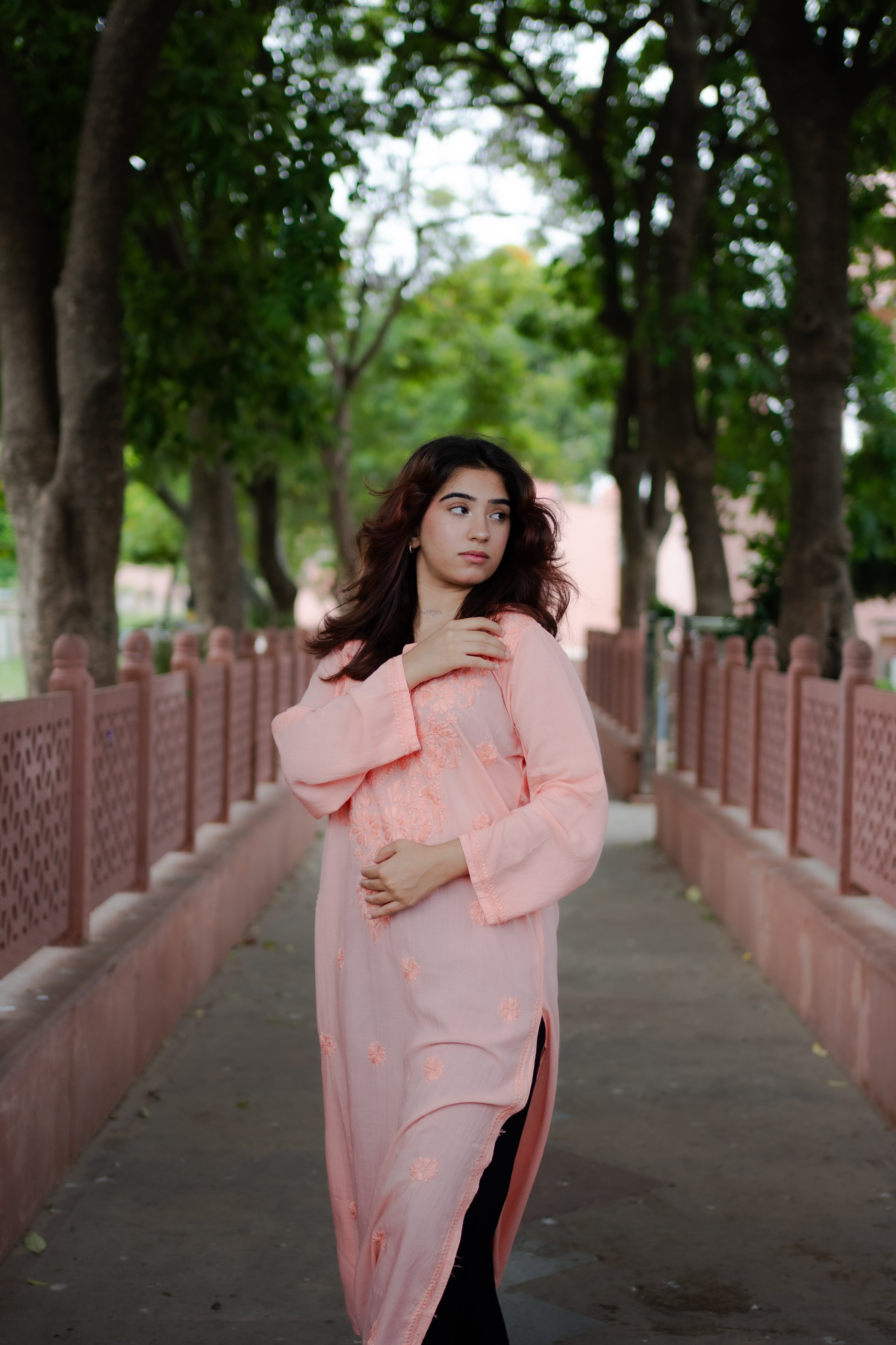 Viscos Chikankari Peach