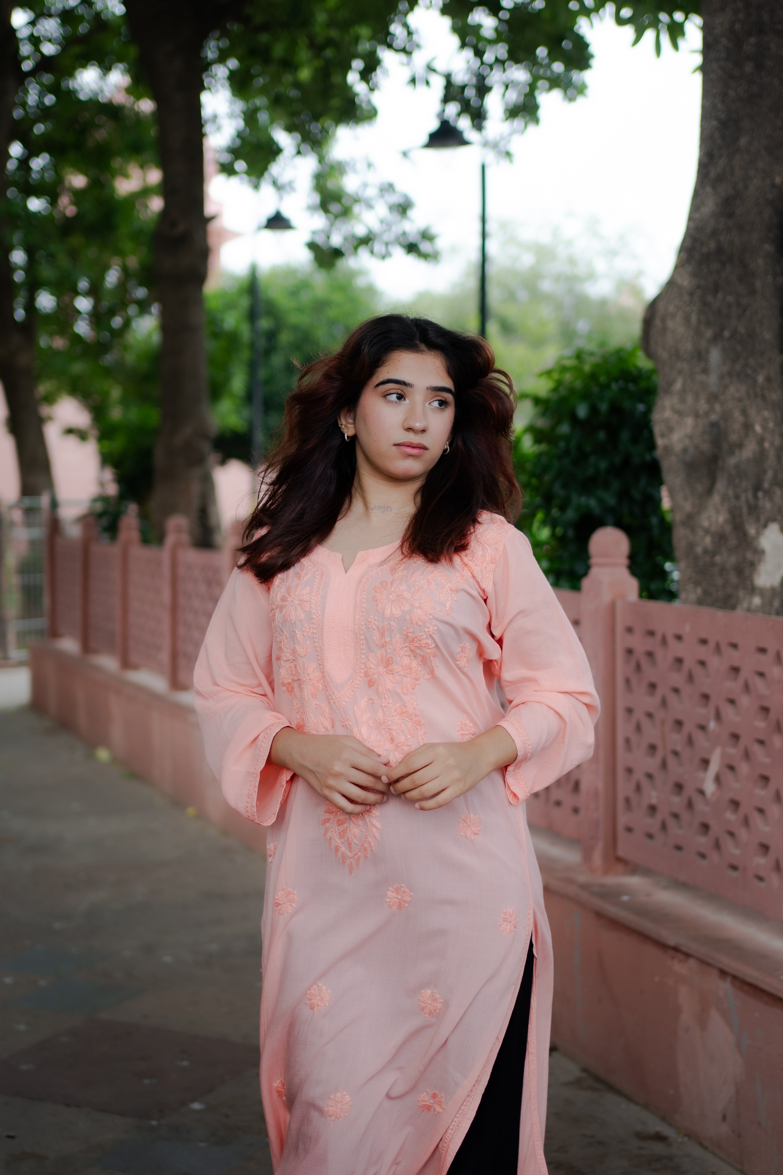 Viscos Chikankari Peach