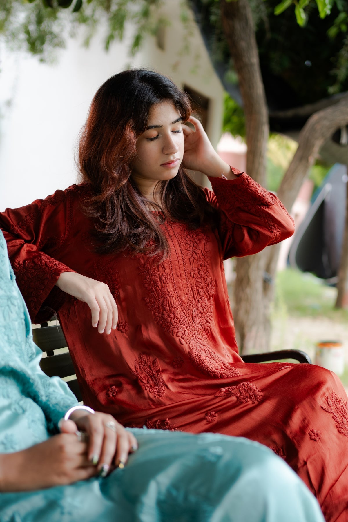 Modal Satin Chikankari kurti
