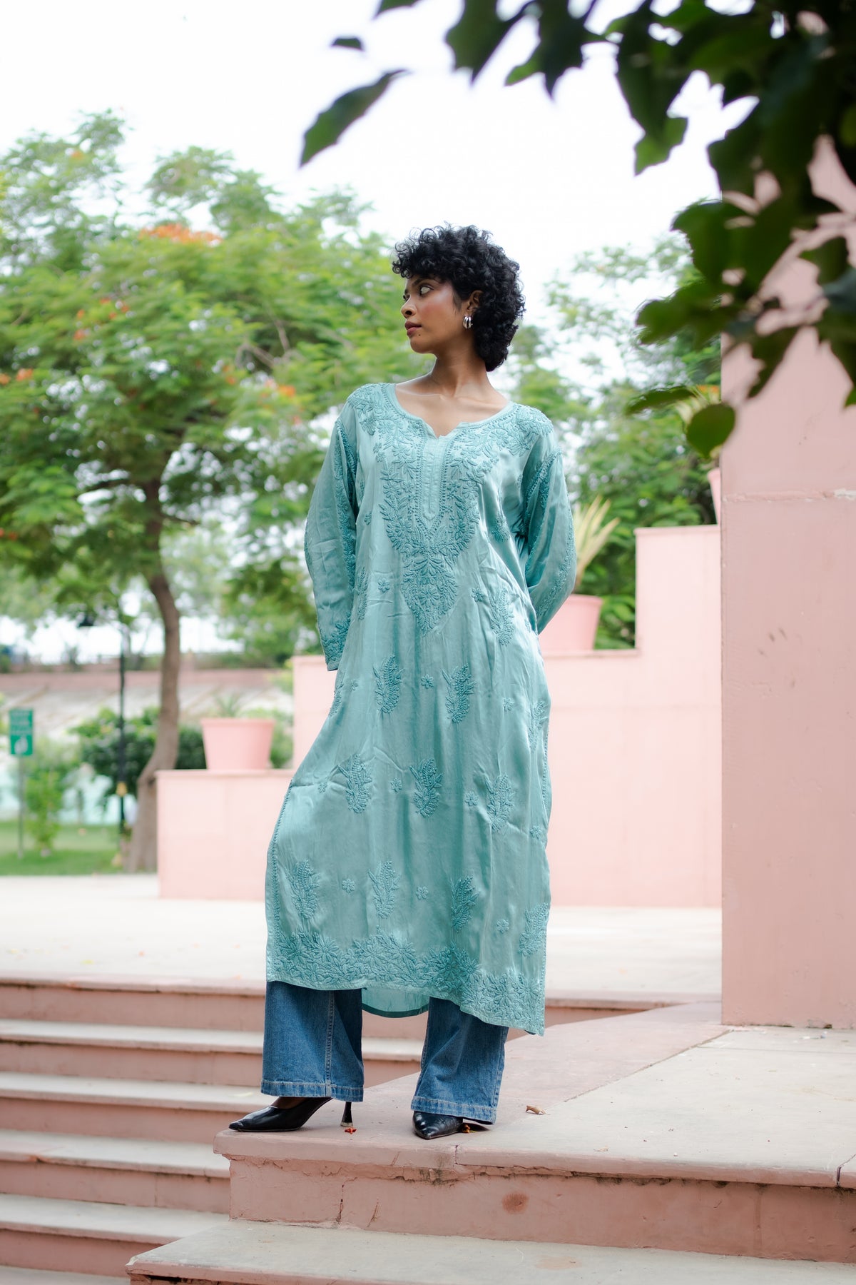 Modal Satin Chikankari kurti