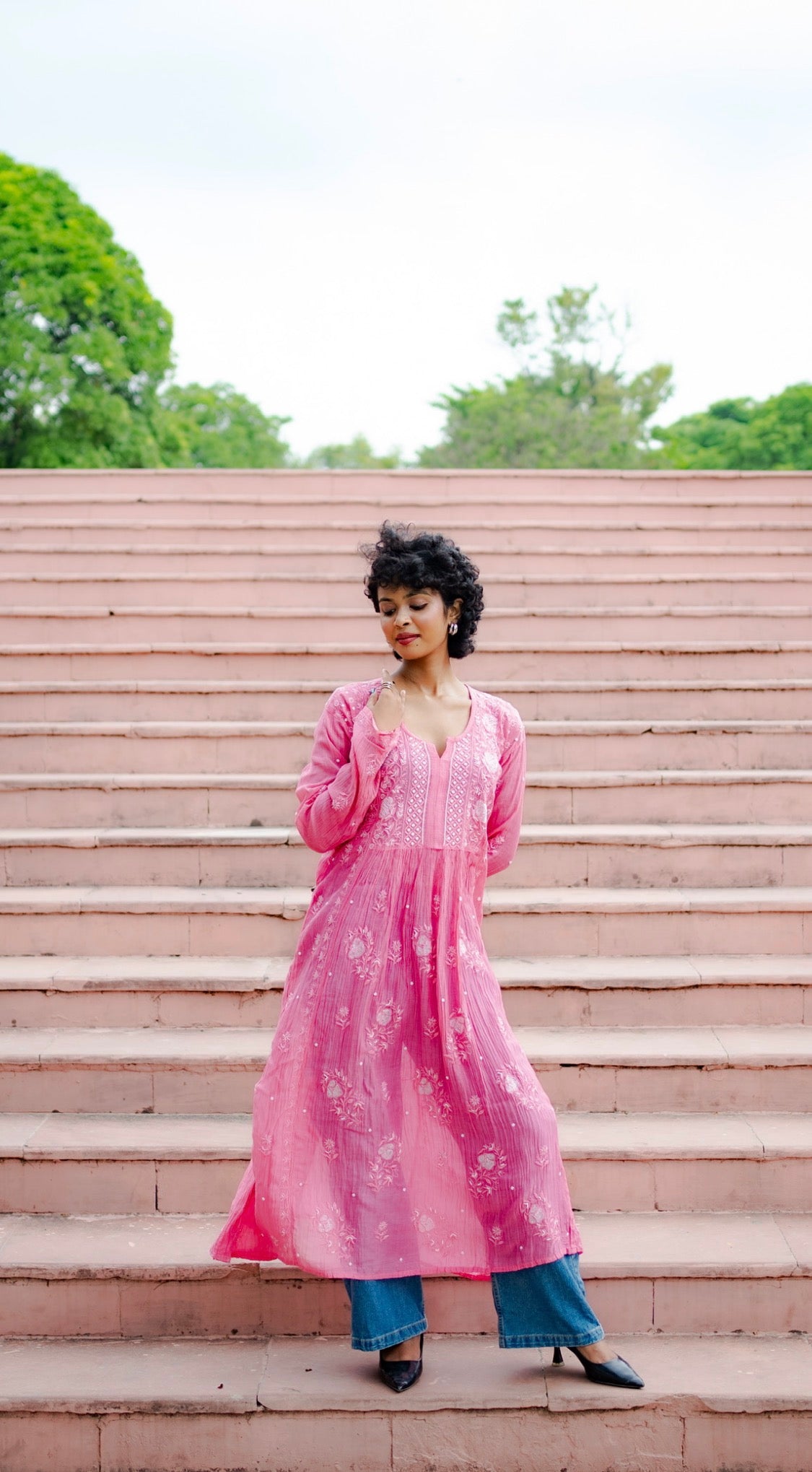 Mul Chanderi Chikankari (kurti+ dupatta)